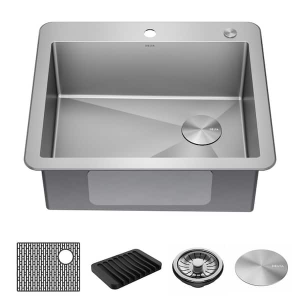 Delta Marca 18-Gauge Stainless Steel 25 in. Single Bowl Drop-In Undermount Kitchen Sink with Accessories