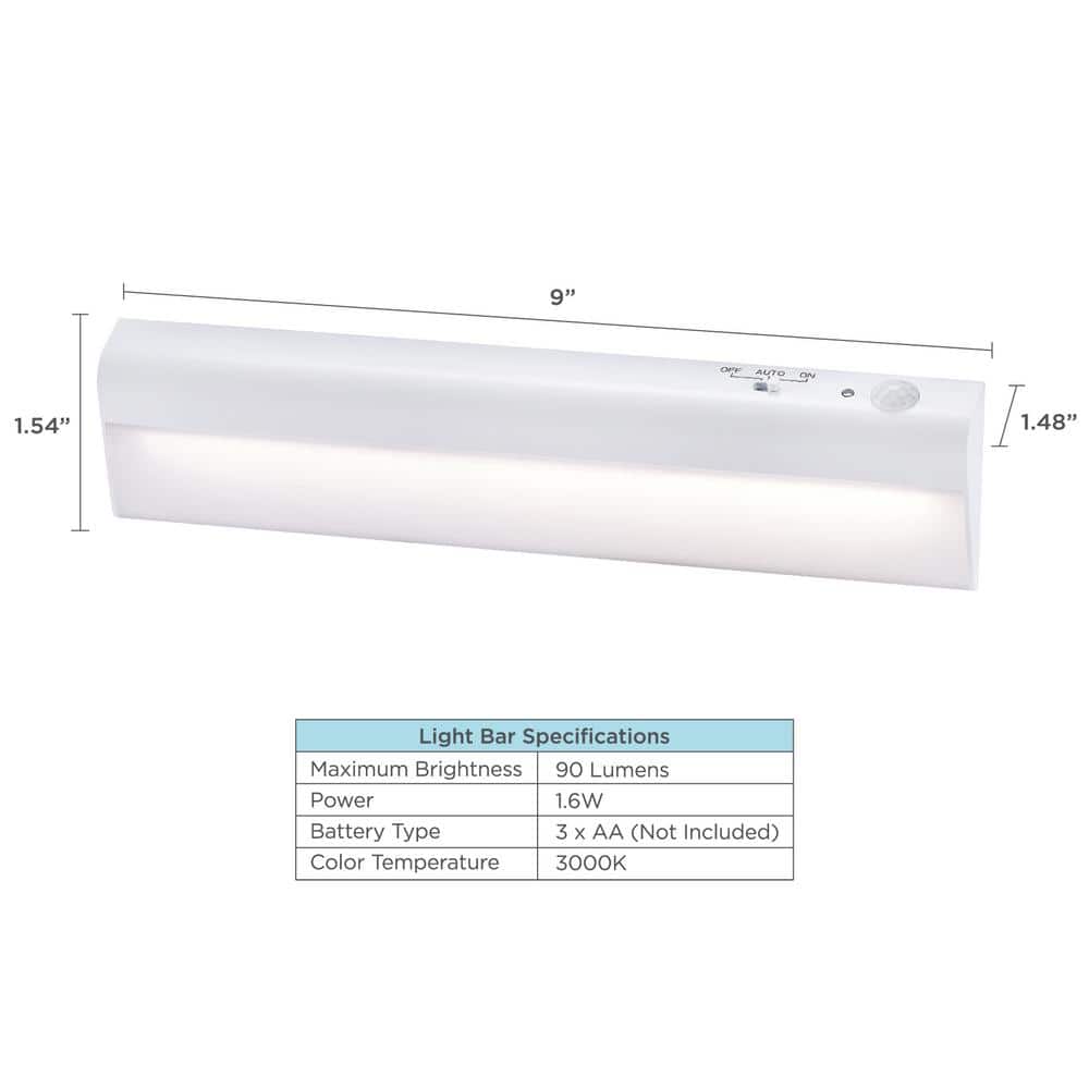 White 9'' Battery Operated LED Motion Sensor Light Bar
