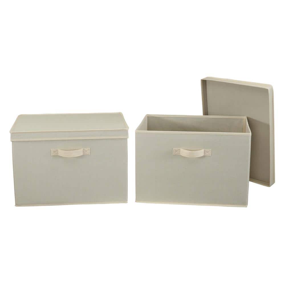 Household Essentials Wide Storage Box with Lid Box, Set of 2 - Cream Linen