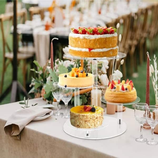 Wudkey 4-Tier Clear Acrylic Cake Stand for 8-12 in. Cakes, Dessert