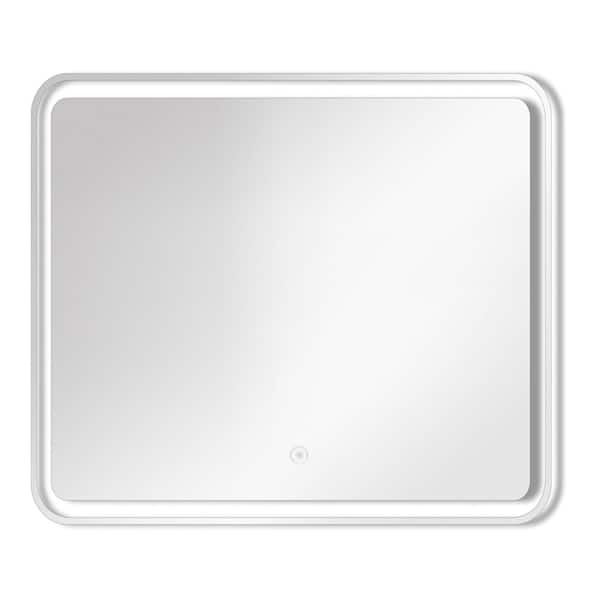 Transolid Gabriel 29.53 in. W x 27.56 in. H Frameless Square LED Light Bathroom Vanity Mirror in Silver