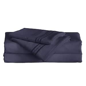 Horseshoe Dots 4-Piece Navy Blue Microfiber King Sheet Set