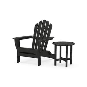 Monterey Bay 2-Piece Plastic Patio Conversation Set in Charcoal Black Folding Adirondack Chair with Side Table