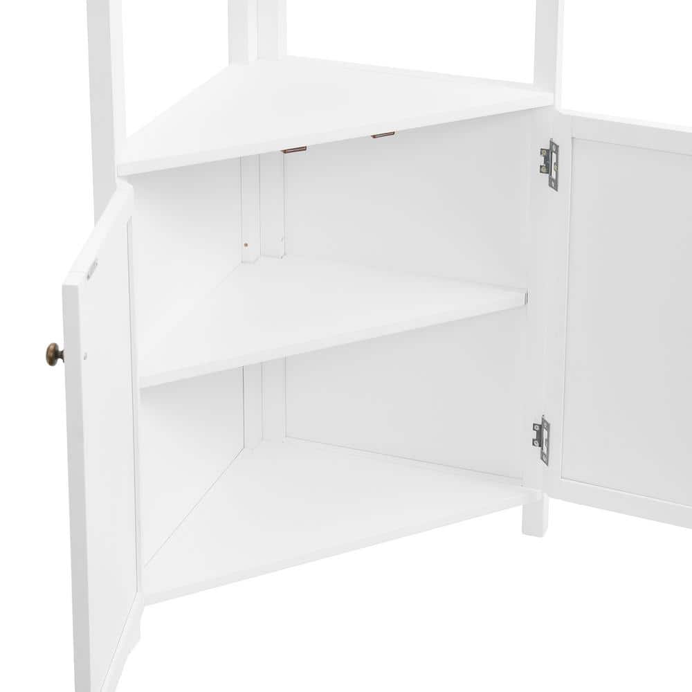 White Corner Storage Cabinet with Adjustable Shelving
