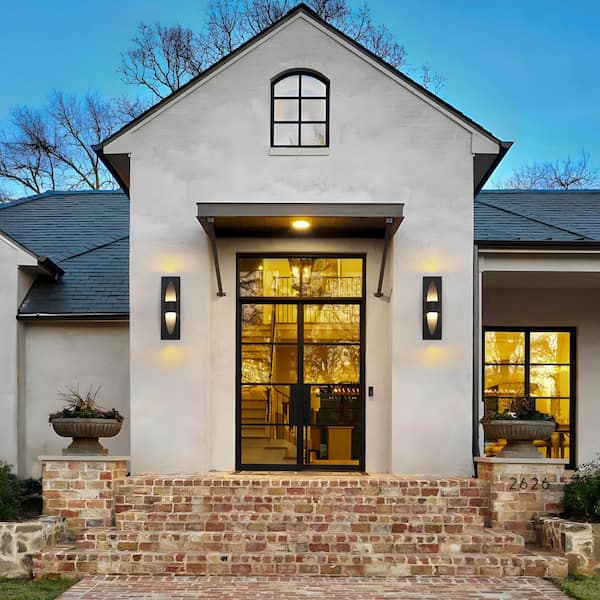 Modern 15.65 in. Black Integrated LED Outdoor Wall Lantern Sconce with Up and Down Light(2-Pack)