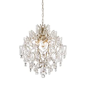 Daisy 20 in. in Diameter Brushed Silver-ish Champagne 5-Light Larger Crystal Chandelier