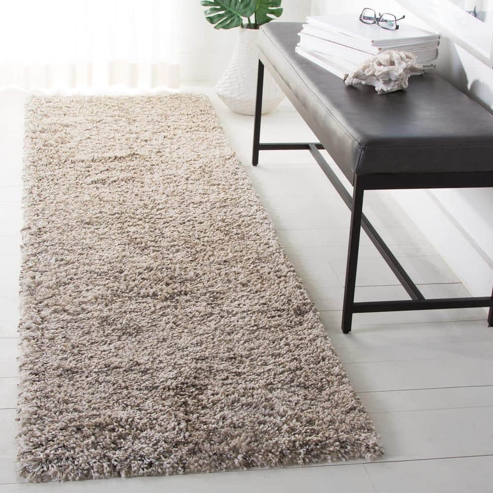 Ivory and Grey Chevron Shag Runner Rug, 2'3" x 8'