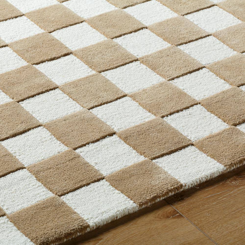 Tan and White Hand Tufted Wool Checkered Area Rug 8' x 10'