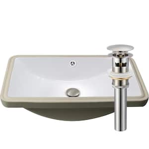 18 in. Small Undermount Porcelain Bathroom Sink in White with Overflow Pop-Up Drain in Brushed Nickel Drain