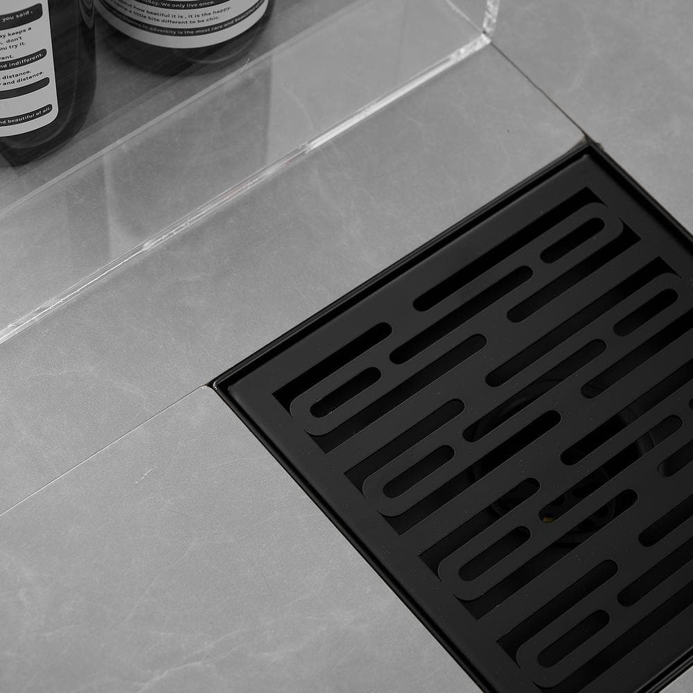 Matte Black Square Stainless Steel Shower Drain with Strainer