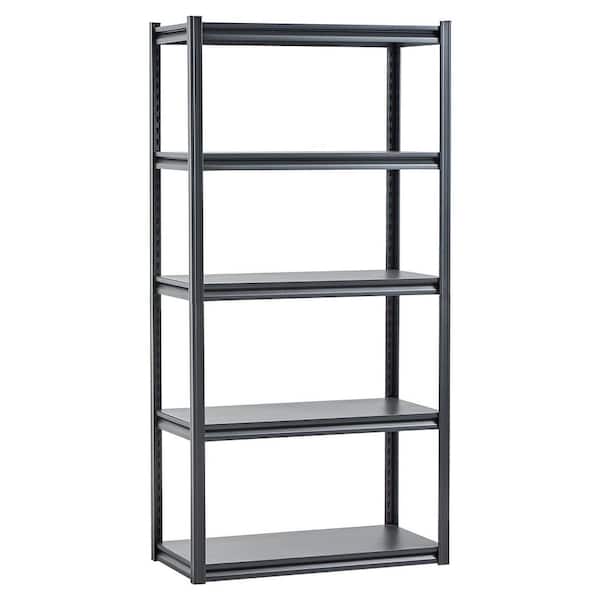 Steel Storage Shelves, 2000 lbs. 5-Tier Garage Storage Shelving, 18 in. D x 36 in. W x 72 in. H Adjustable Black Shelves