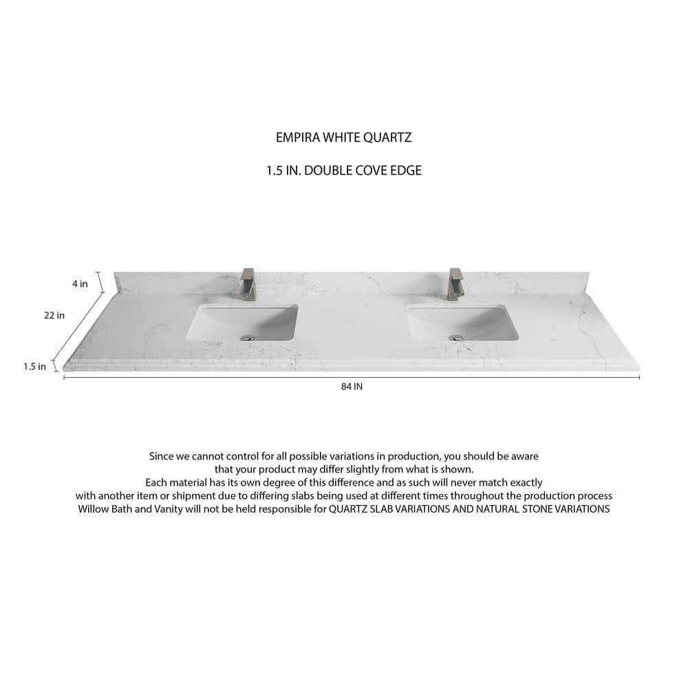 Hudson 84" White Solid Wood Double Sink Freestanding Vanity with Quartz Top