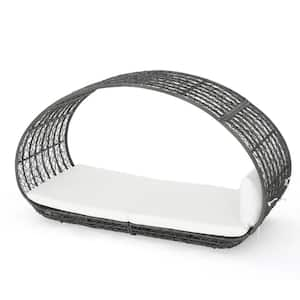 Metal Frame and Wicker Outdoor Day Bed with White Cushions