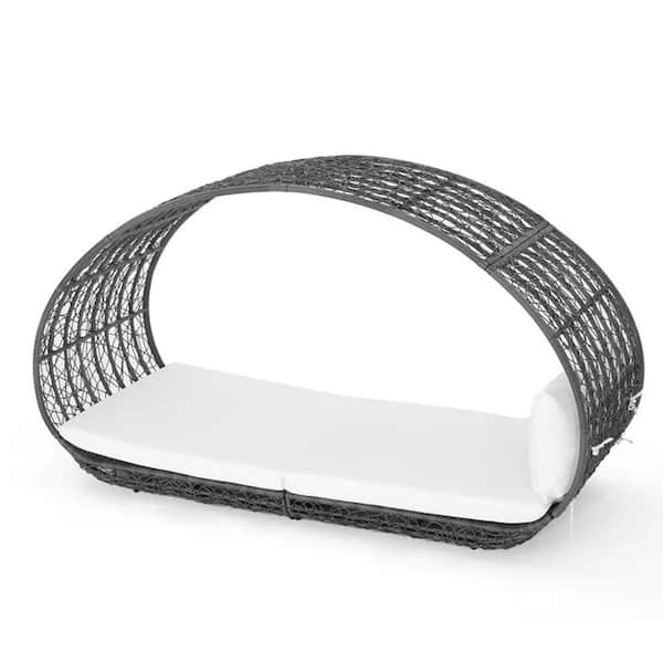 Boosicavelly Metal Frame and Wicker Outdoor Day Bed with White Cushions