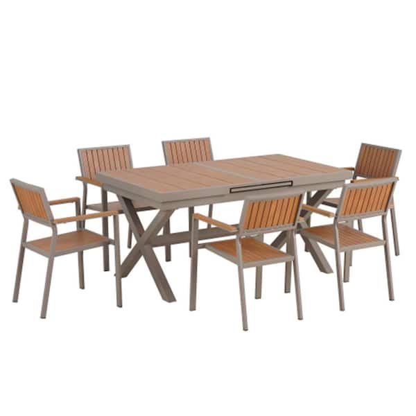 Ultimate Flexi-Dine Expandable Outdoor Set: 6 Sturdy Chairs & Table Extends 62.9 to 82.6 Inches for Outdoor Gatherings