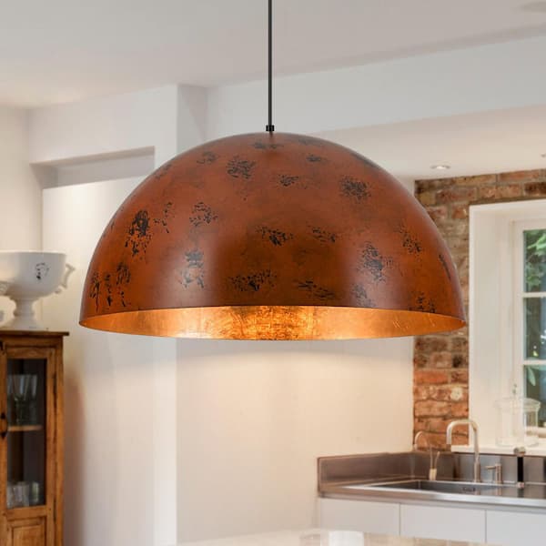 LLHZSY Detroit 14.96 in. 1-Light Industrial Copper Dome Hanging Pendant Light for Kitchen Island