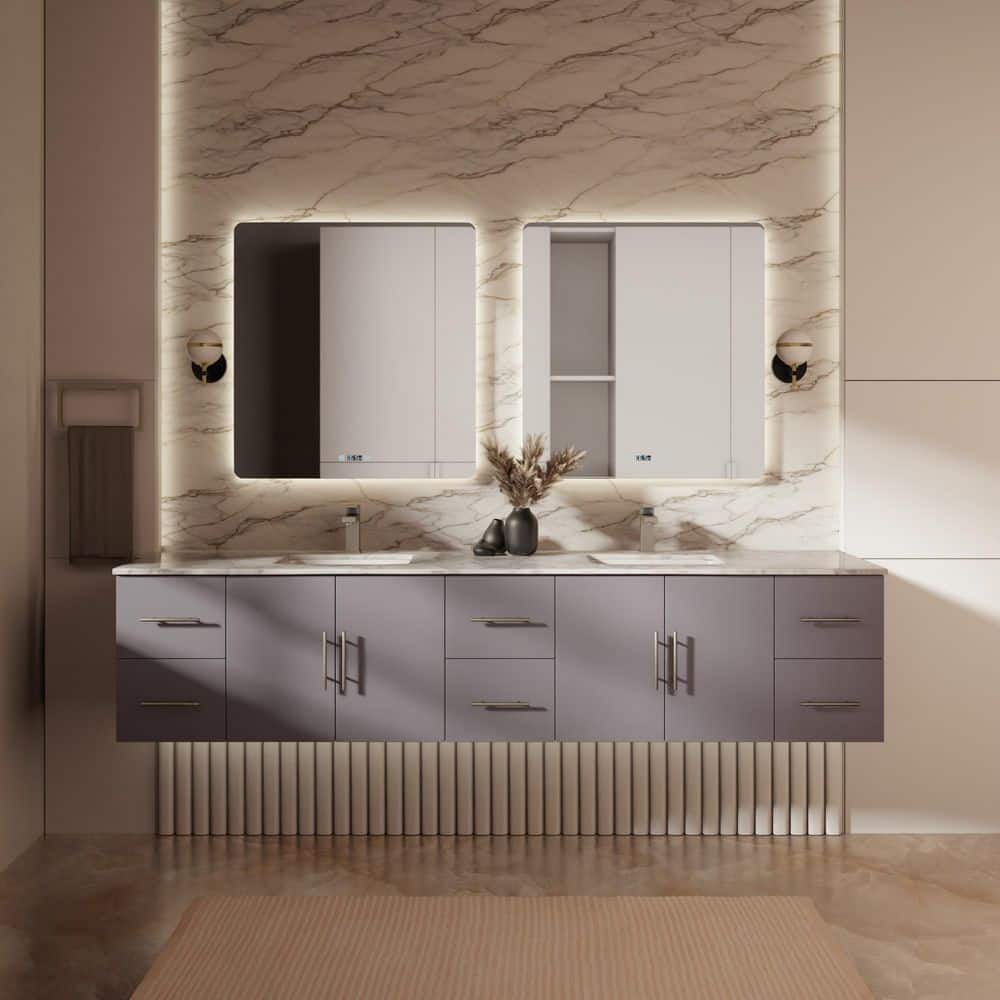 Geneva 84 in. W x 22 in. D Dark Grey Double Bath Vanity and Carrara Marble Top price history on PriceWatchPro