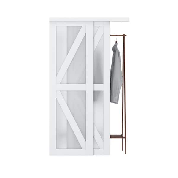 ARK DESIGN 48 in. x 80 in. White MDF and Tempered Frosted Glass Prefinished Sliding Door With Hardware Kit