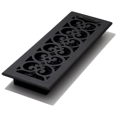 4 in. x 14 in. Black Steel Floor Register with Damper Box