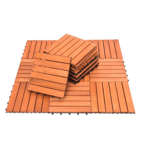 Afoxsos 12 in. x 12 in. Square Eucalyptus Hardwood Interlocking Flooring Tiles Deck Tile in Brown (Pack of 10 Tiles)