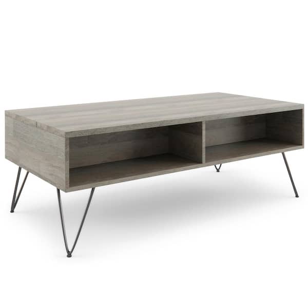 Simpli Home Hunter 48 in. Gray Rectangle Mango Wood Top Coffee Table with Storage