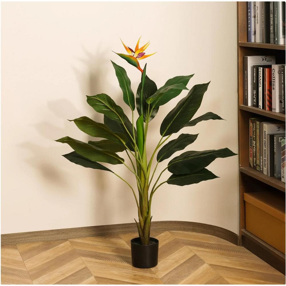 4 ft Green Silk Bird of Paradise Plant in Black Plastic Pot