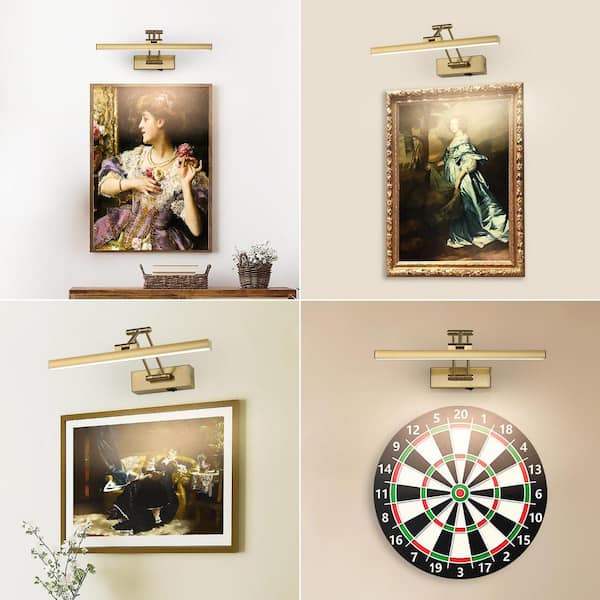 Brass 16 in. LED Picture Light with Remote Control Dimmable and Swivel