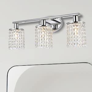 20.87 in. 3-Light Chrome Vanity Wall Lamp with Crystal Shade
