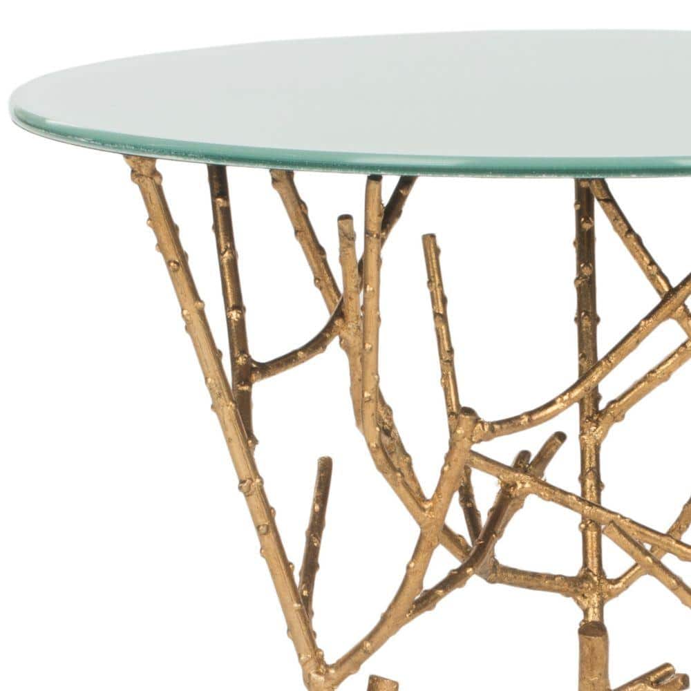 Round White Glass and Gold Metal Mirrored Accent Table