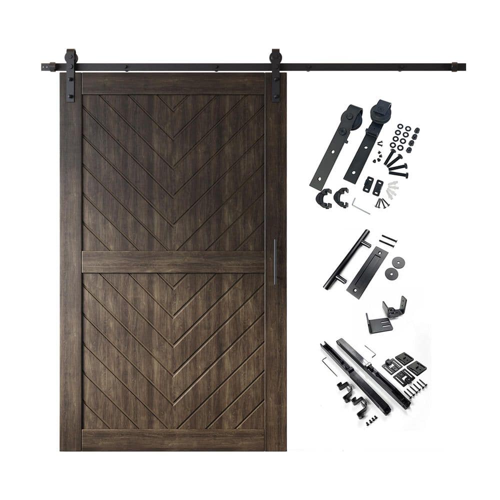 JT3 42 in. x 80 in. C-Panel Ebony Fishbone Design Solid Pine Wood Sliding Barn Door with Hardware Kit price history on PriceWatchPro