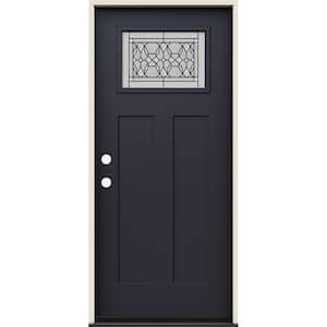 36 in. x 80 in. Right-Hand 1/4 Lite Craftsman Selwyn Decorative Glass Black Fiberglass Prehung Front Door