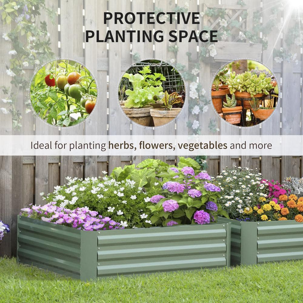 Green Galvanized Steel Raised Garden Bed Set for Vegetables and Flowers