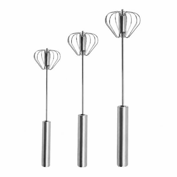 Stainless Steel Hand Push Rotary Whisk Kitchen Mixer Easy Cleaning Durable Egg Beater for Cream and Batter, Silver