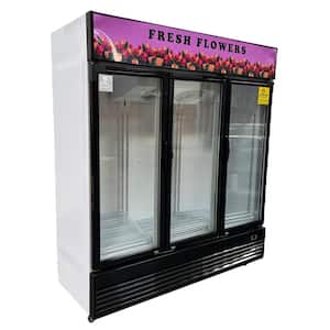 74 in. W 56.5 cu. ft. Commercial 3 Glass Door Flower Cooler Floral Refrigerator Merchandiser Cooler in White