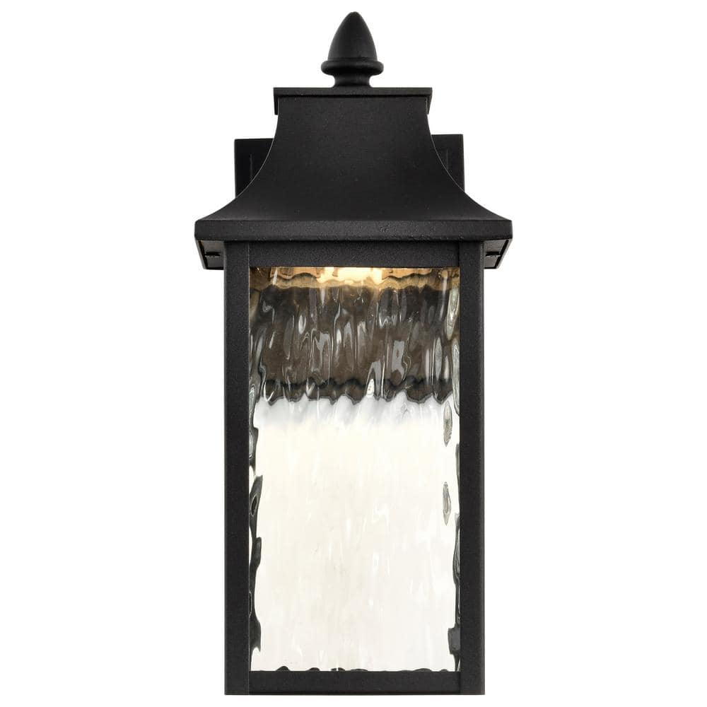 Austen Matte Black and Clear Water Glass Smart Outdoor Wall Lantern
