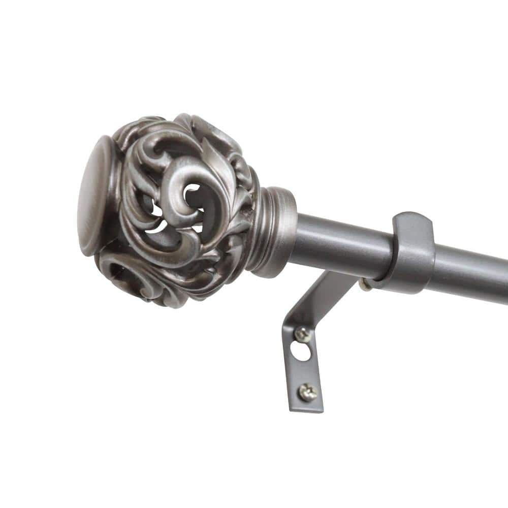 Venetian Silver Adjustable Curtain Rod with Finial, 48-86"