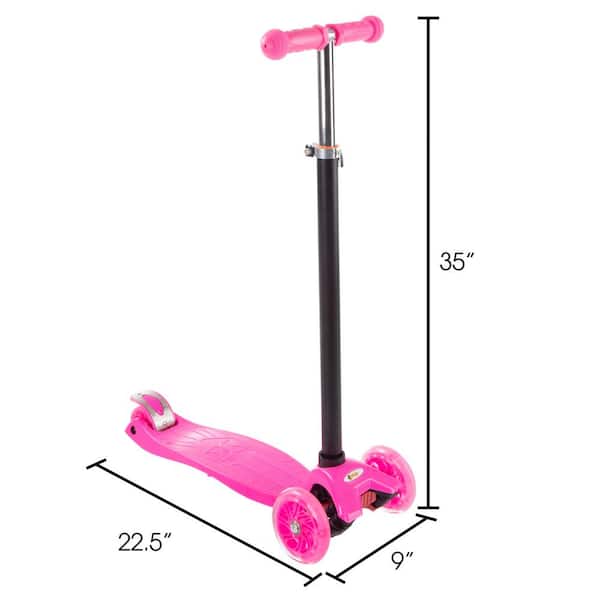 LED Light Up Scooter For Kids Girls 3 Wheels Glider Adjustable Kick Scooter Pink 