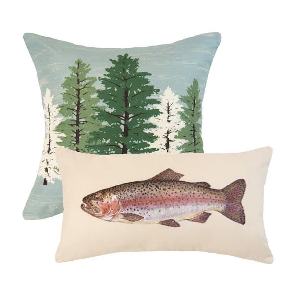 Montana Forest 2-Piece Blue and Cream Decor Pillow Set 18" x 18" & 12" x 22"