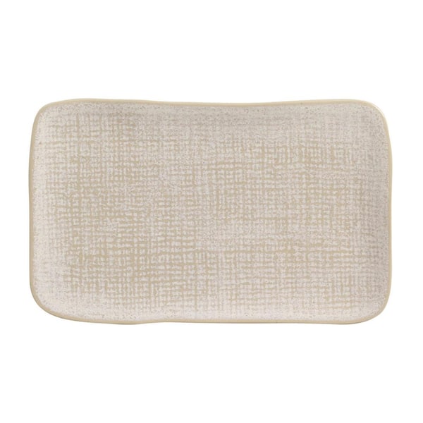 PORTO BRASIL 10.63 in. Latte Beige Stoneware Rectangular Platter Medium Juta (Set of 4)