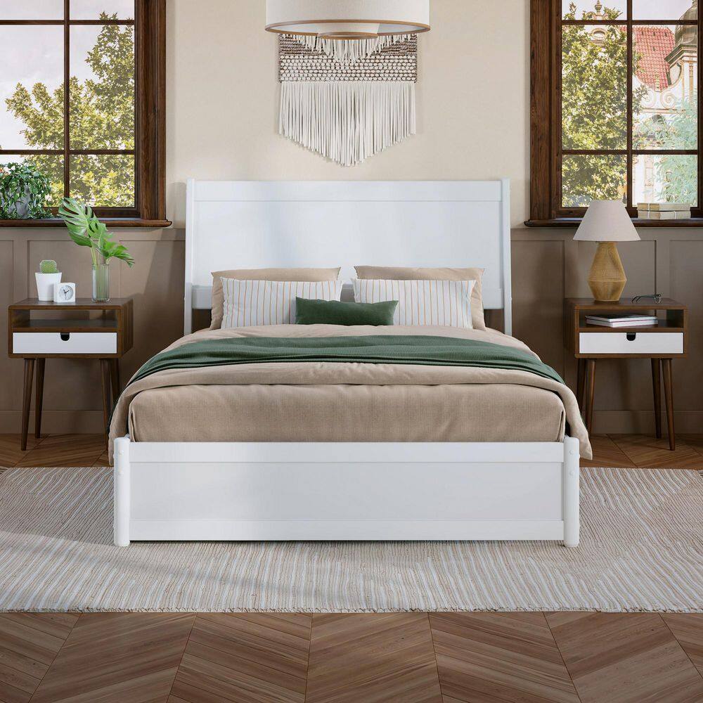 Casanova White Full Wood Platform Bed with Storage Drawers