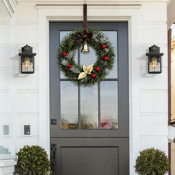 Mill Modern Black Motion Sensing Outdoor Sconce with Seeded Glass, Farmhouse 1-Light Front Door Wall Lantern (2-Pack)