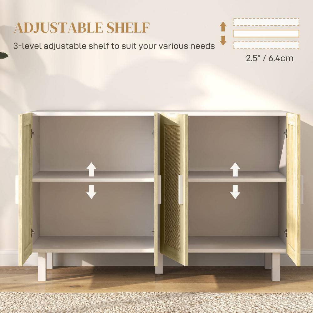 White and Natural Rattan 134 cm Sideboard Buffet Cabinet