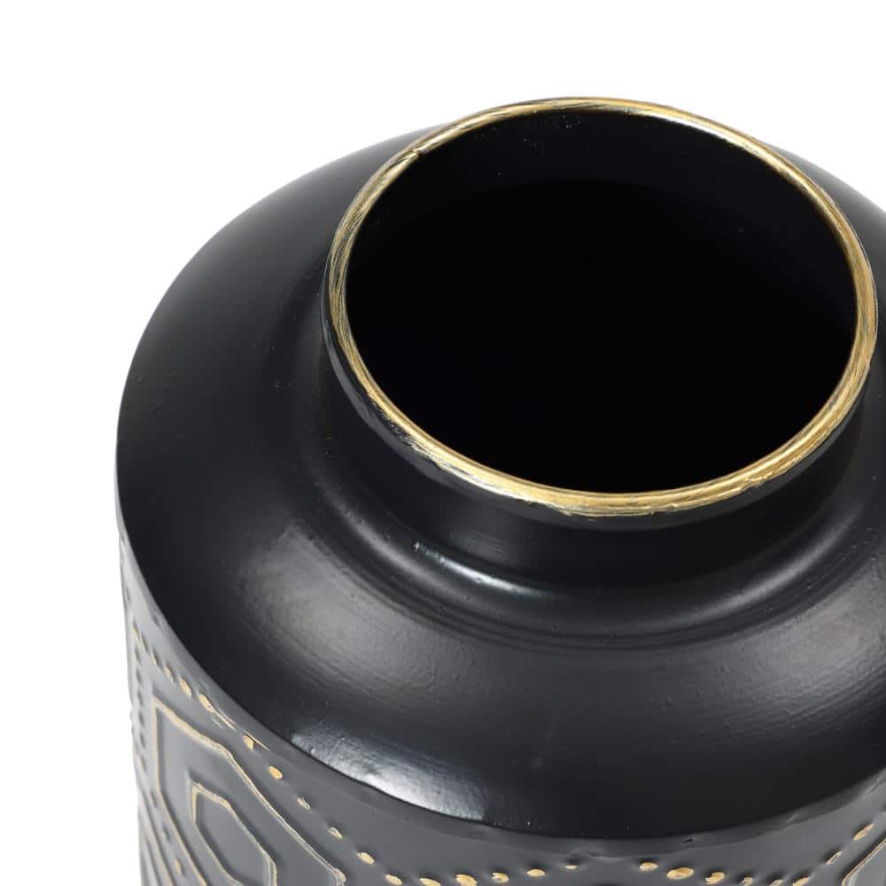 Black and Silver Geometric Metal Table Vase Set