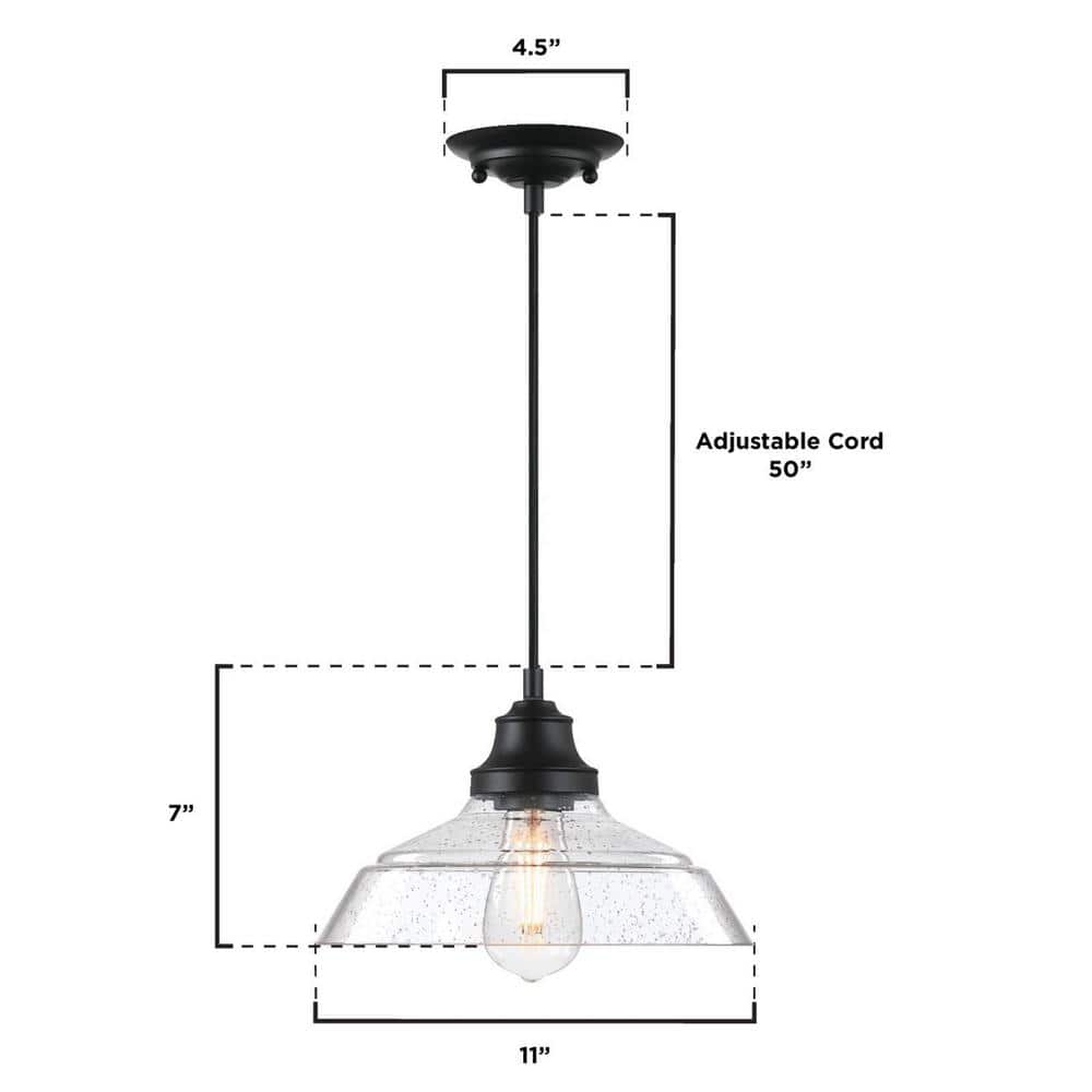 Matte Black Vintage Pendant with Clear Seeded Glass Shade