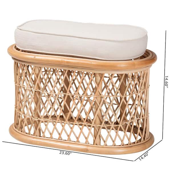 bali & pari Ladonna Natural Rattan Ottoman Footstool with Cushion