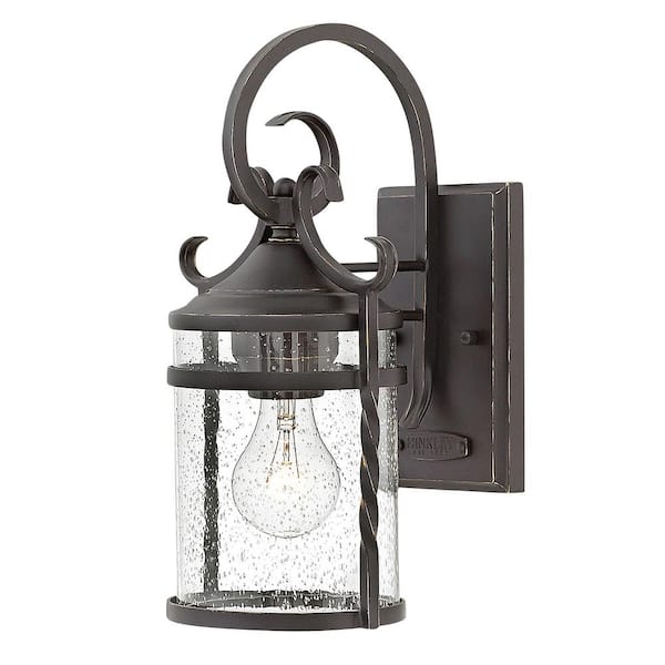 HINKLEY Casa 1-Light Olde Black With Clear Seedy Glass Hardwired Outdoor Wall Lantern Sconce