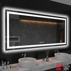 60 in. W x 30 in. H Rectangular Frameless LED Light Anti-Fog Wall Bathroom Vanity Mirror with Backlit and Front Light