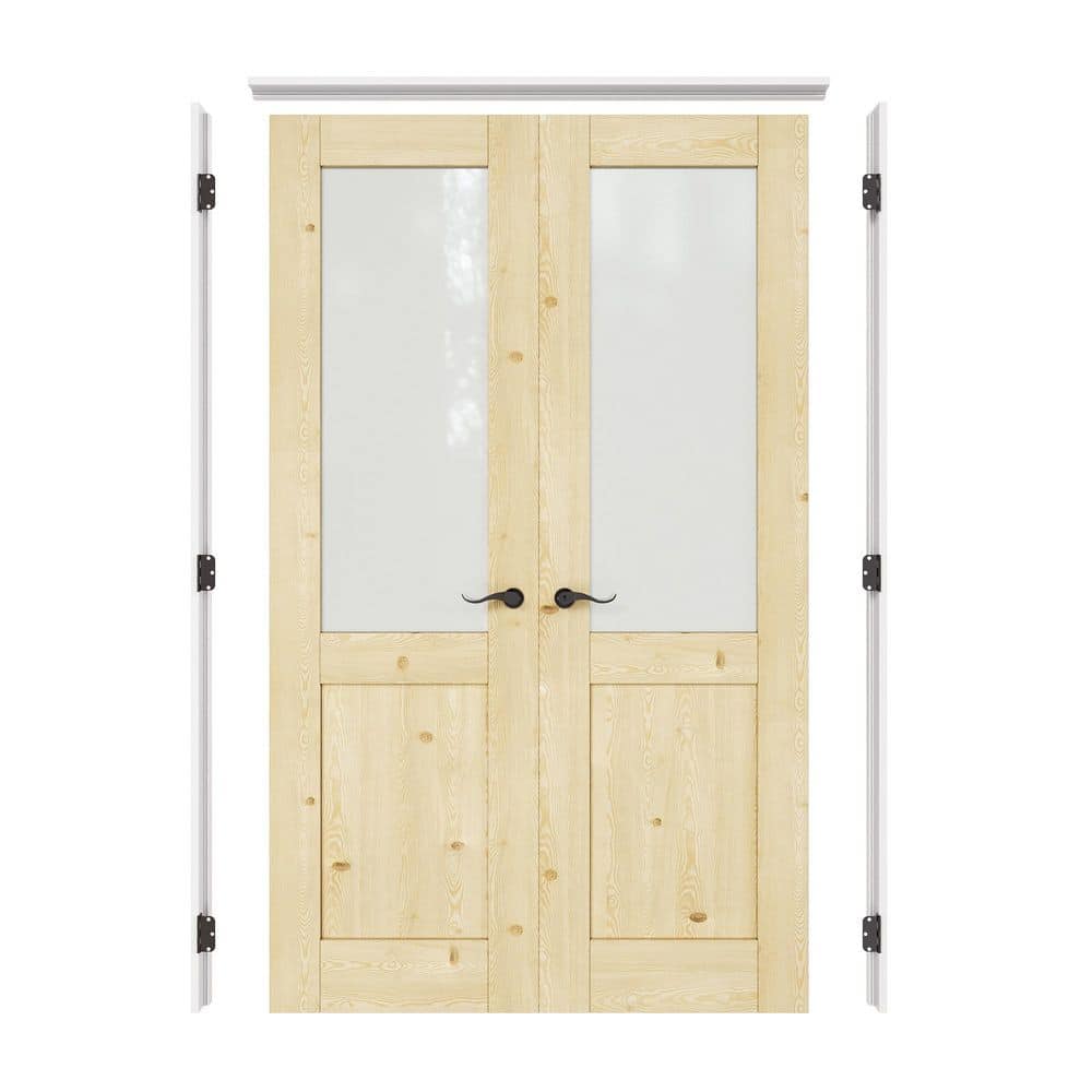 48 in. x 80 in. Universal 1/2-Lite Frosted Glass Solid Core Unfinished Pine Wood Double Prehung French Door with Jamb price history on PriceWatchPro