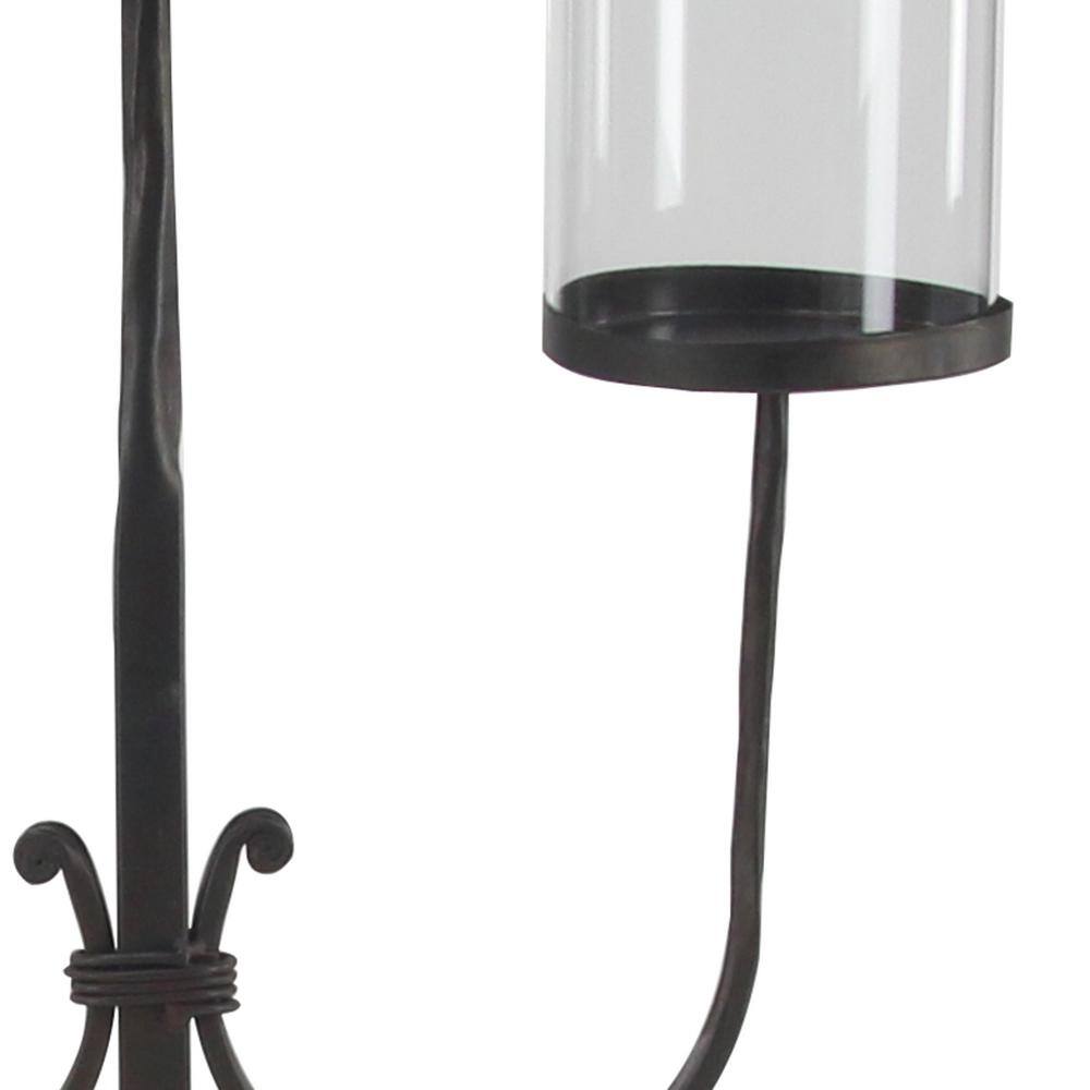Black Iron 3-Light Hurricane Candelabra with Glass Shades