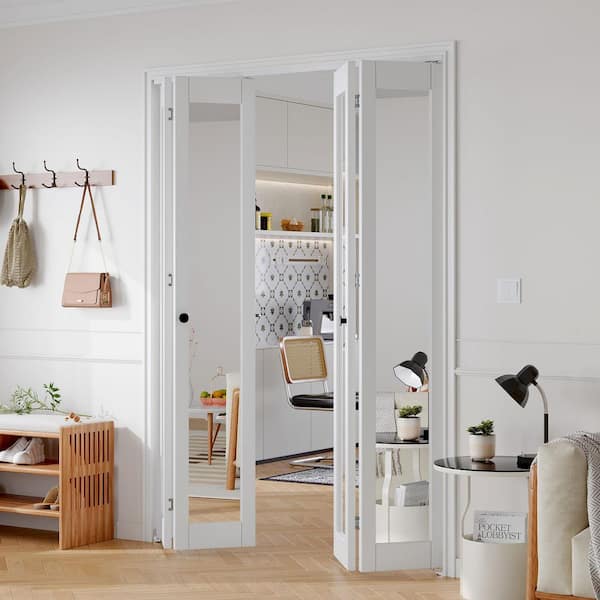 easelife 60 in. x 80 in. 1-Lite Mirrored Glass Solid Core White